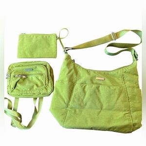 Baggallini Green Nylon Crossbody Bag 3-Piece Set w/ Belt Bag Fanny Pack & Pouche